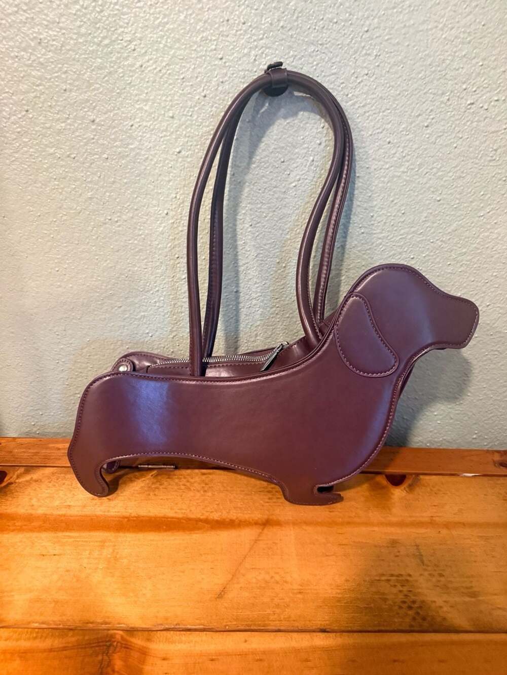 Dachshund Figural Shoulder Bag in Brown PU Leather